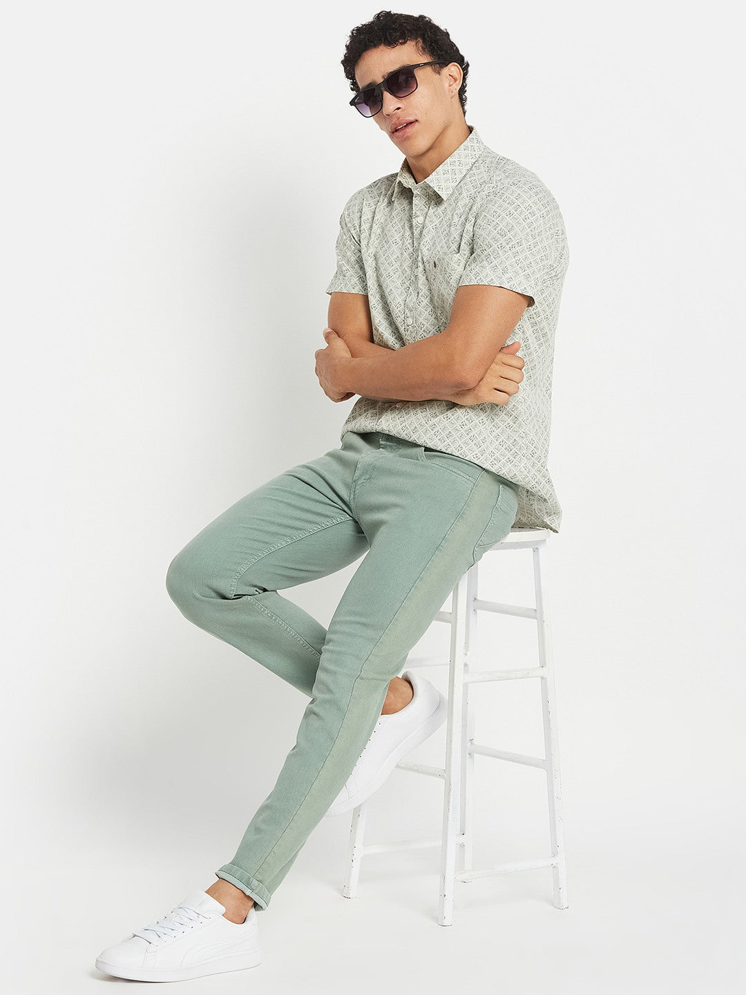 METTLE Men Graphic Printed Spread Collar Cotton Casual Shirt