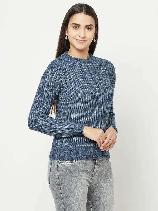 Women Navy Melange Sweaters