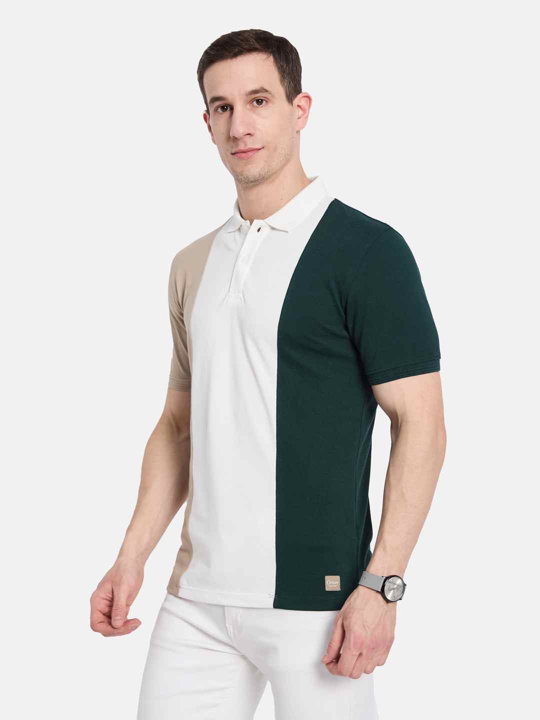 Octave Men Colourblocked Polo Collar T-shirt