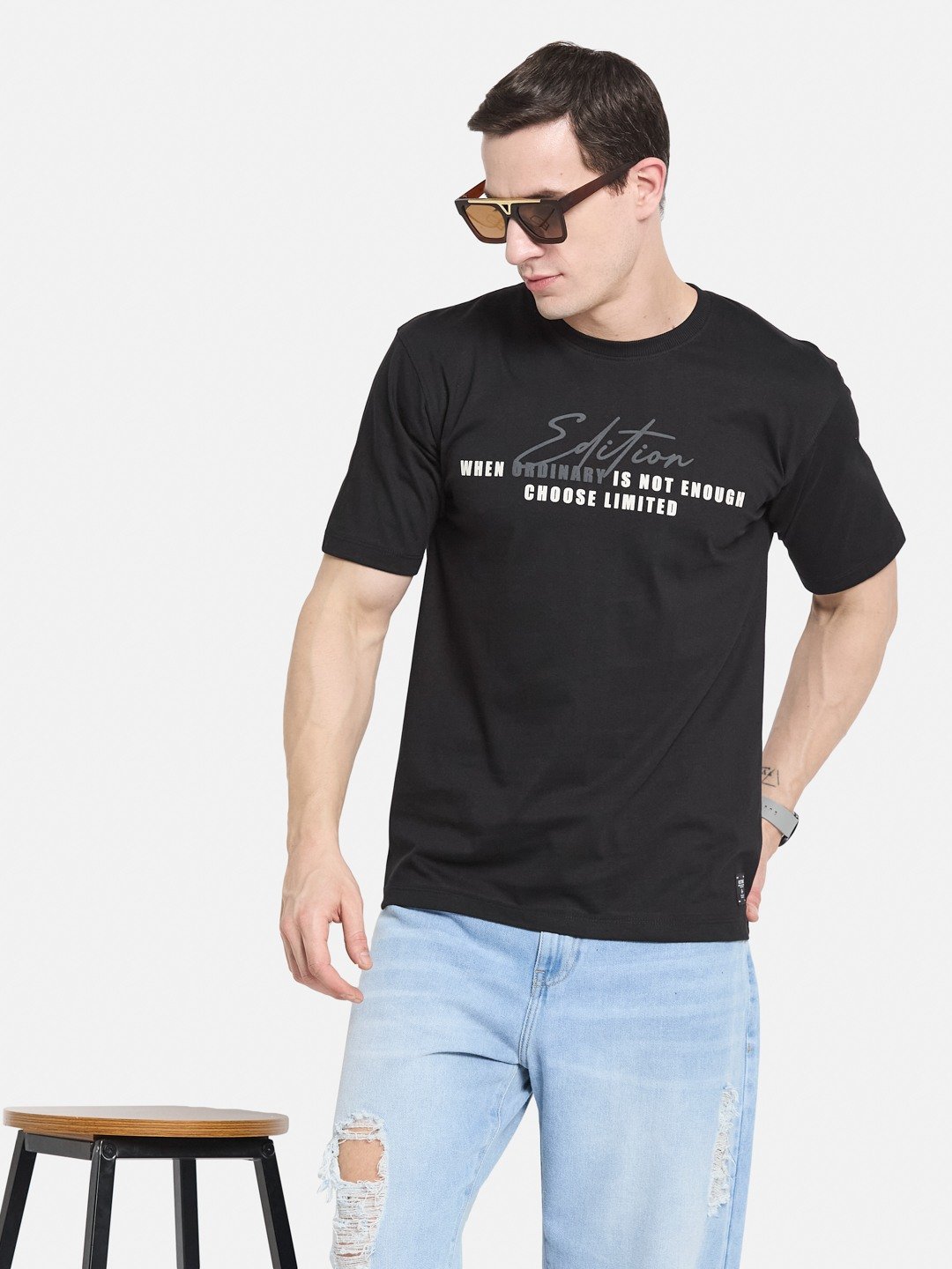 BACK  PRINT ROUND NECK SINGLE JERSEY KNIT T-SHIRT