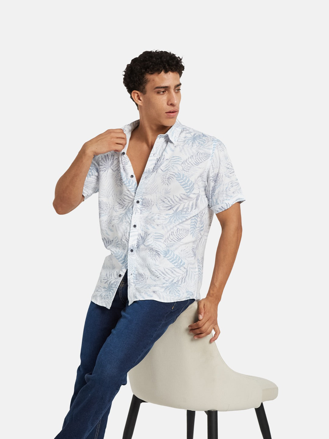METTLE Men Floral Printed Spread Collar Cotton Casual Shirt