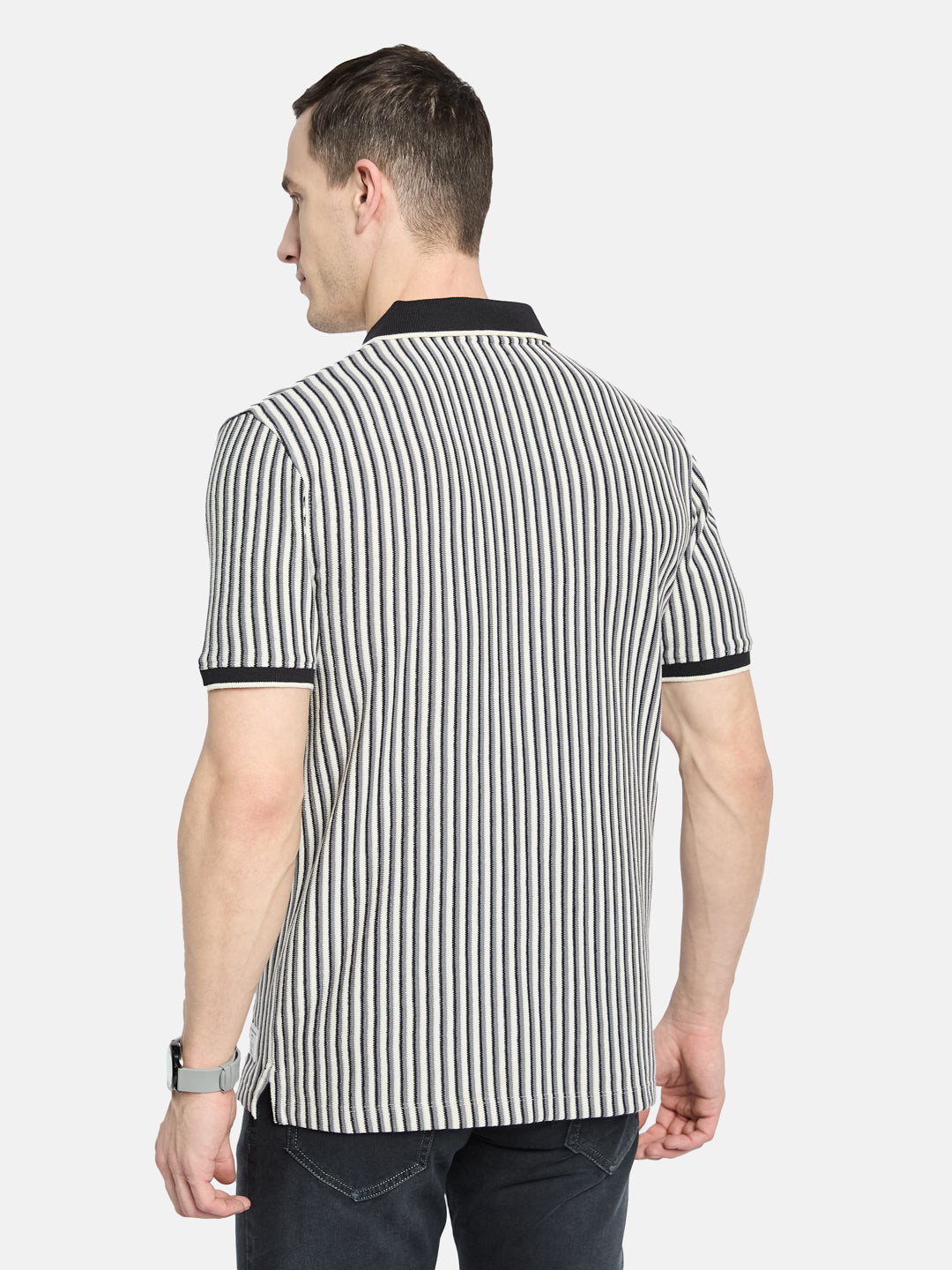 Octave Men Striped Polo Collar T-shirt