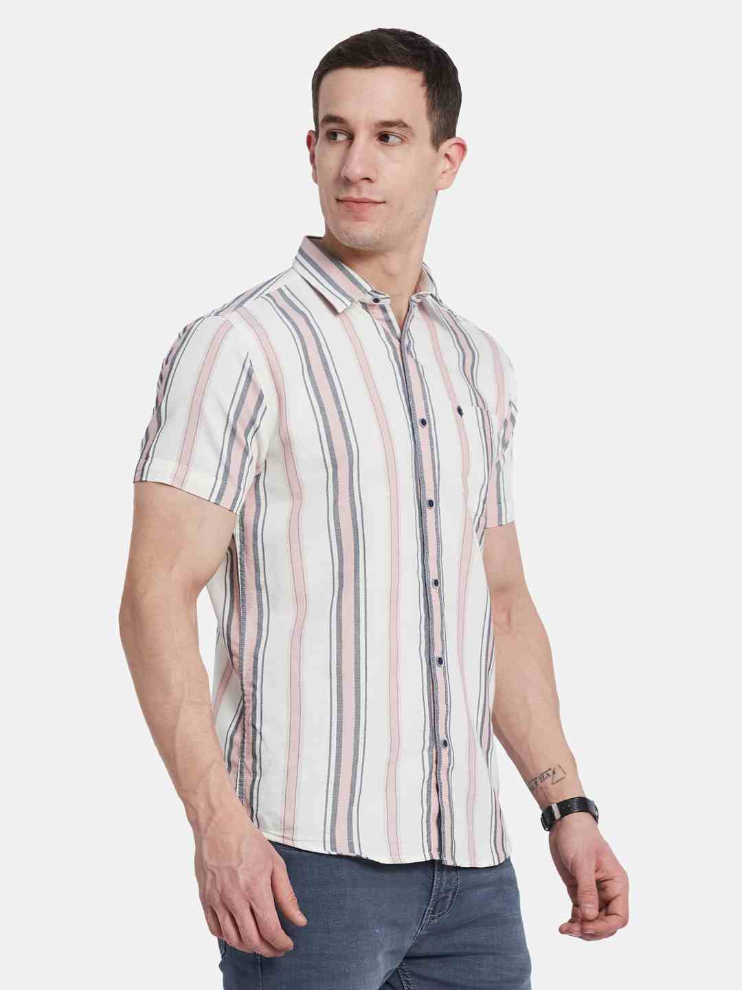 METTLE Men Multi Stripes Opaque Striped Casual Shirt