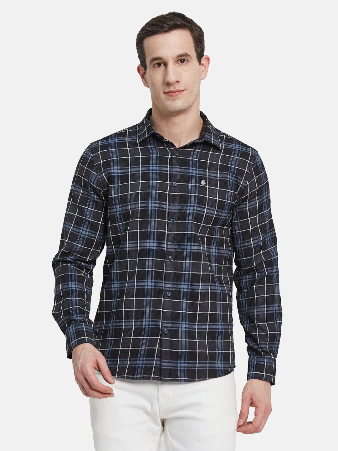METTLE Men Spread Collar Checked Cotton Casual Shirt