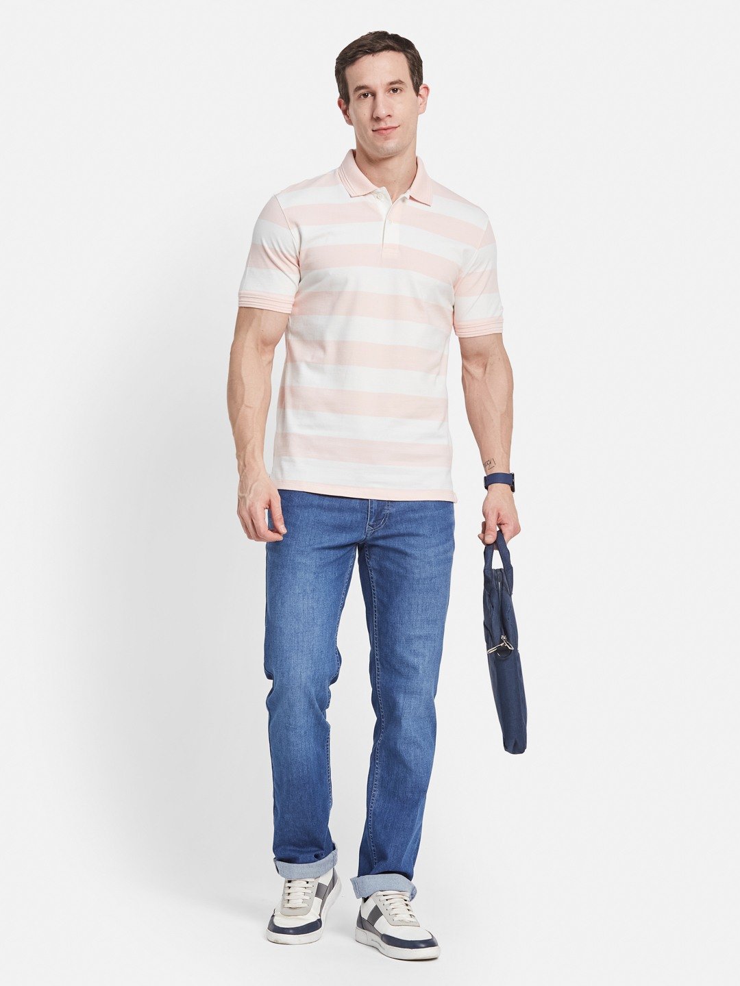 STRIPE POLO NECK PIQUE LYCRA  T-SHIRT