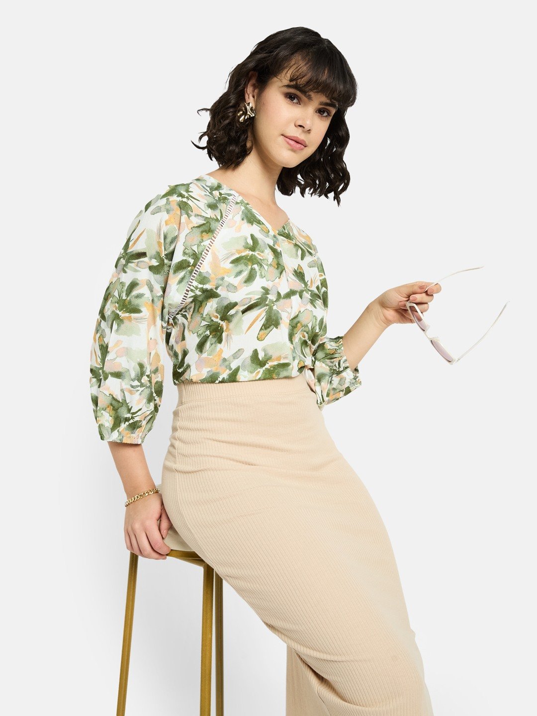 METTLE Women Floral Printed Cotton Regular Top