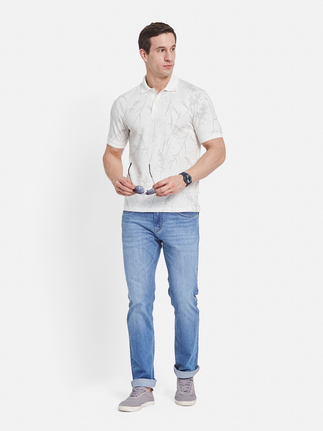 Octave Men Floral Printed Polo Collar T-shirt