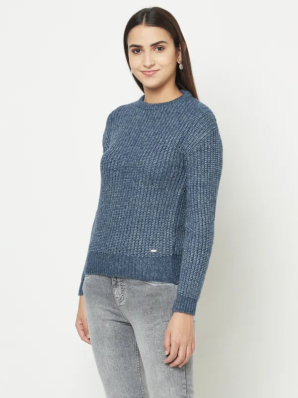 Women Navy Melange Sweaters