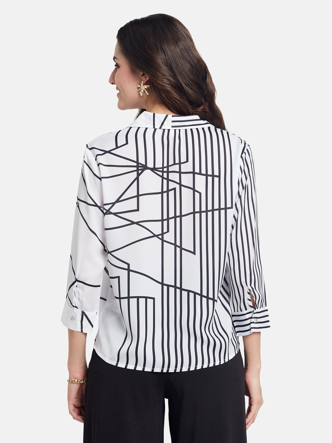 METTLE Women Multi Striped Spread Collar Cotton Casual Shirt