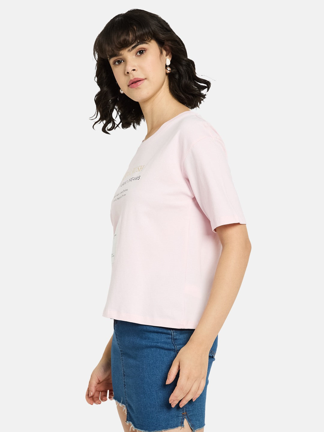 METTLE Women Typography Printed Round Neck Cotton T-shirt