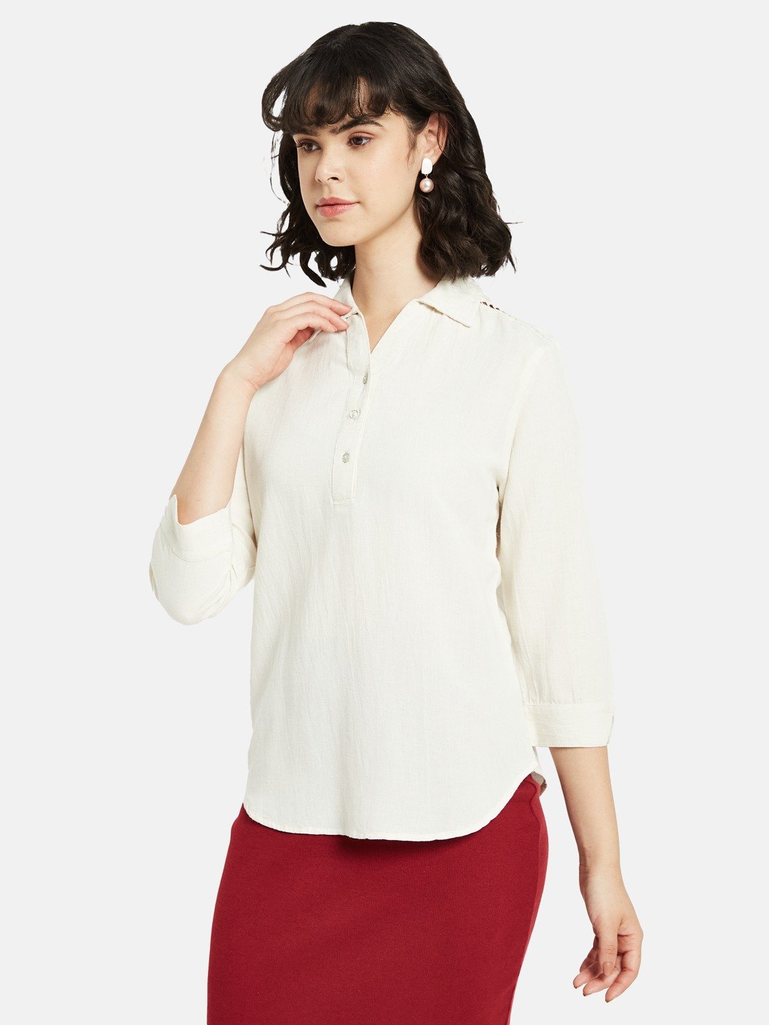 METTLE Women Natural Shirt Collar Regular Top