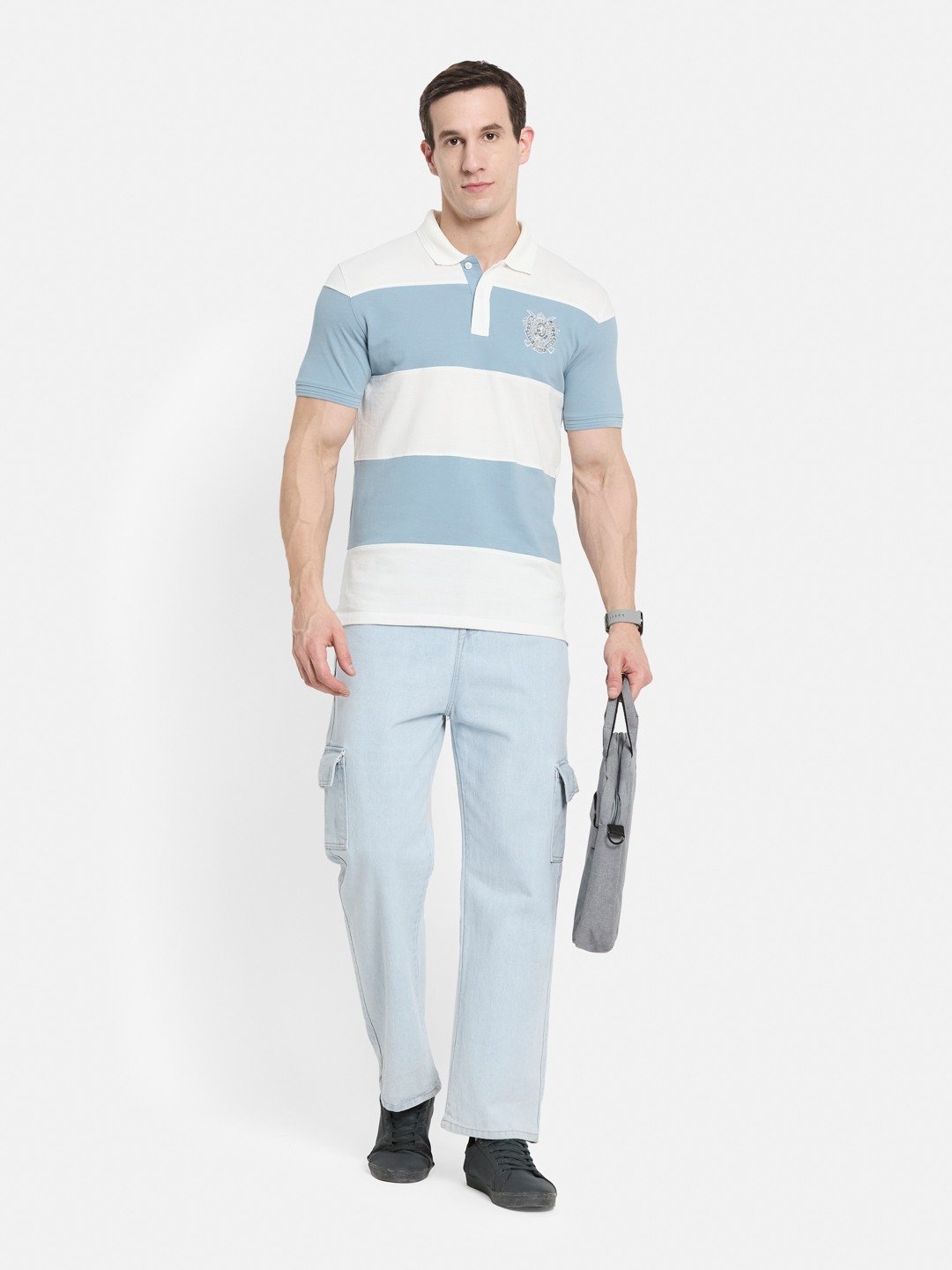 COLOUR BLOCKED CUTN SEW STRIPE EMBROIDED APPLIQUE  T-SHIRT