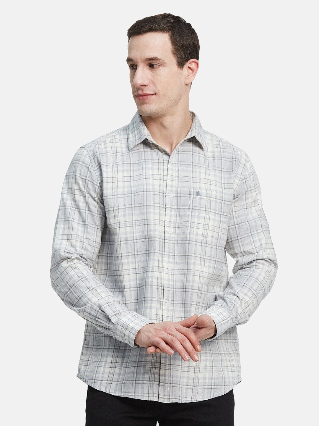 METTLE Men Spread Collar Tartan Checked Cotton Casual Shirt