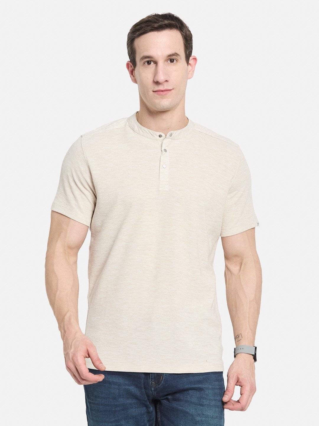 CORE HENLEY NECK WAFFLE KNIT T-SHIRT