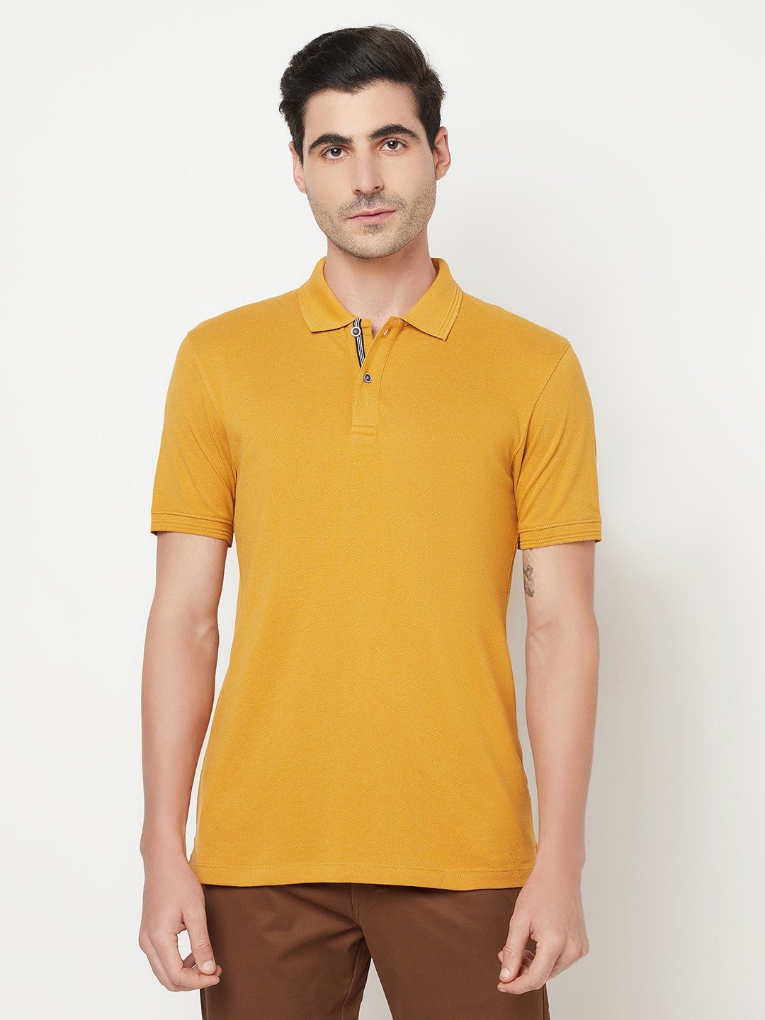 Octave Men Yellow Polo Collar T-Shirt