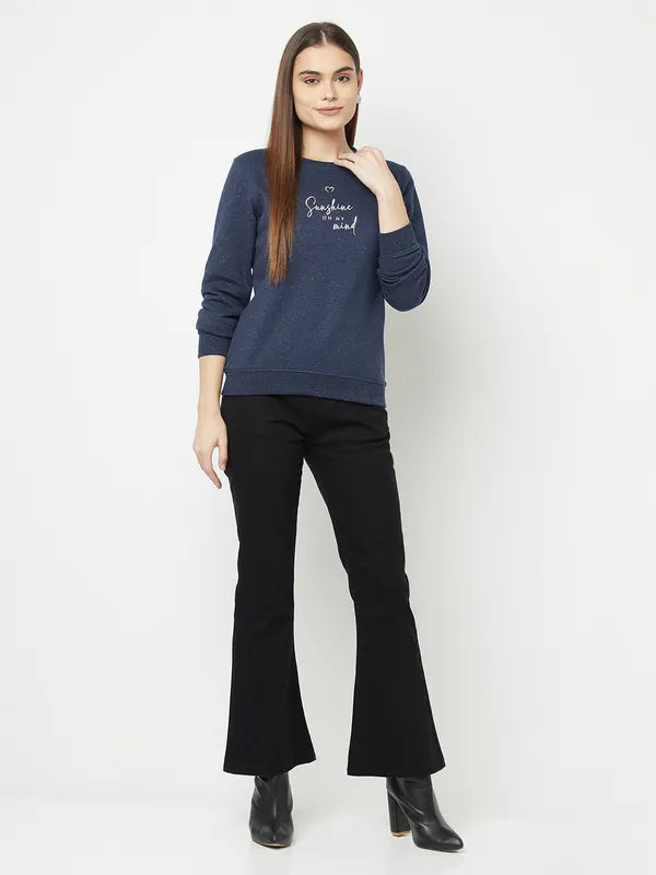 Women Navy Melange Sweatshirts