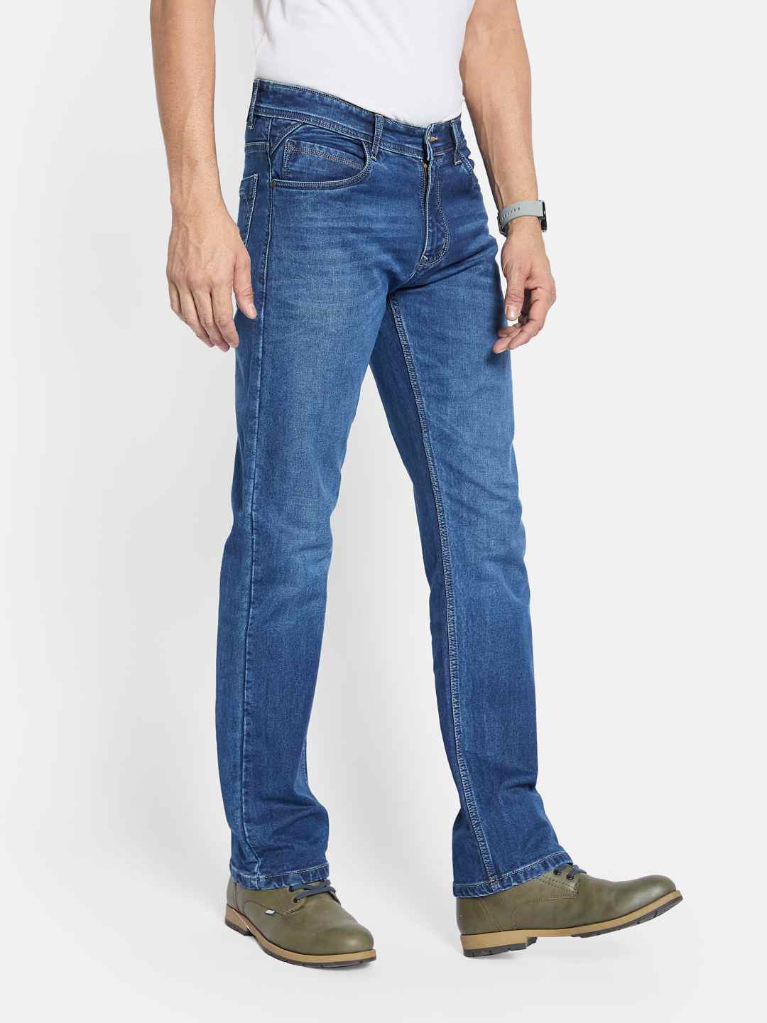 Octave Men Straight Fit Mid-Rise Light Fade Stretchable Jeans
