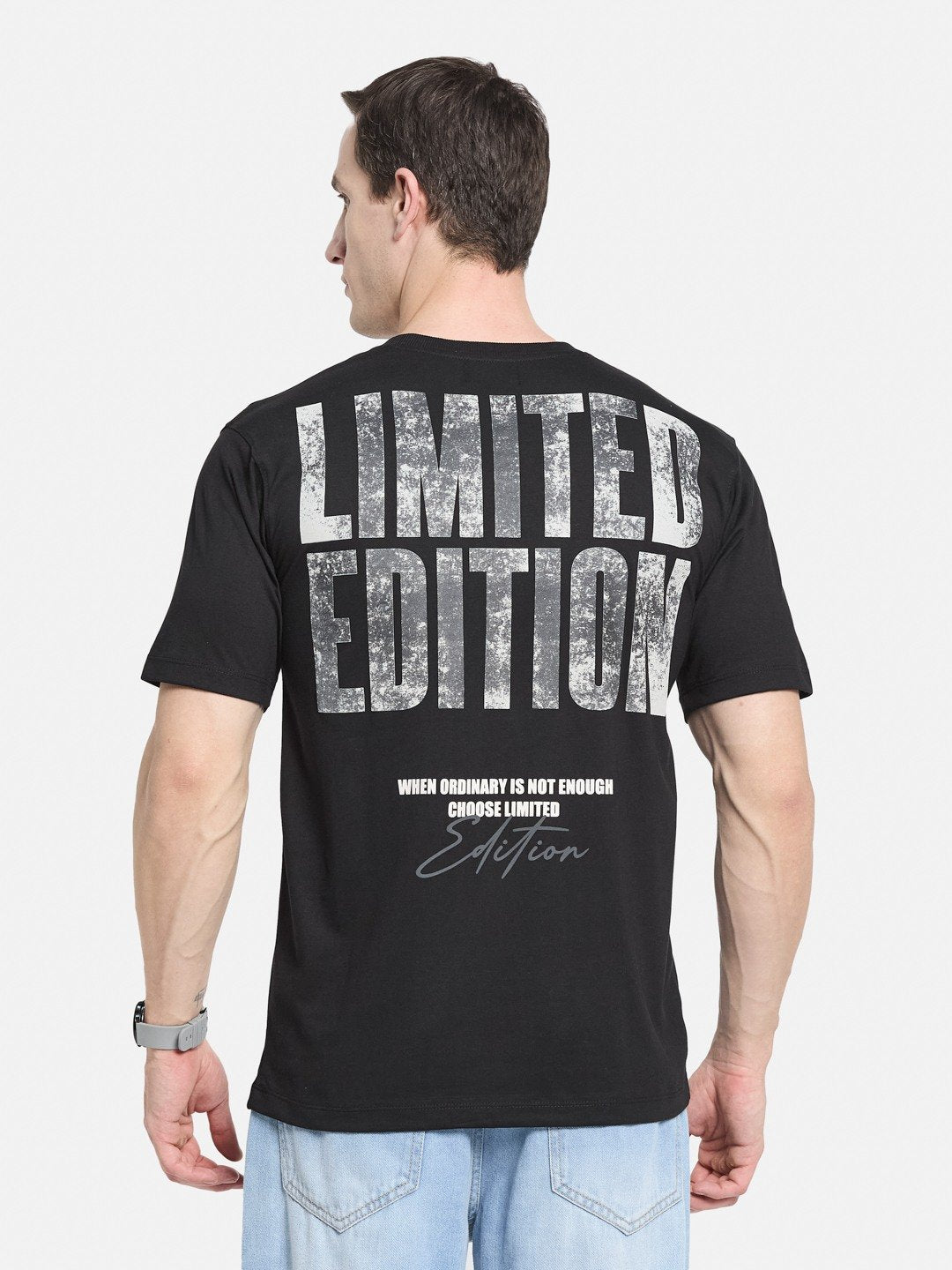 BACK  PRINT ROUND NECK SINGLE JERSEY KNIT T-SHIRT