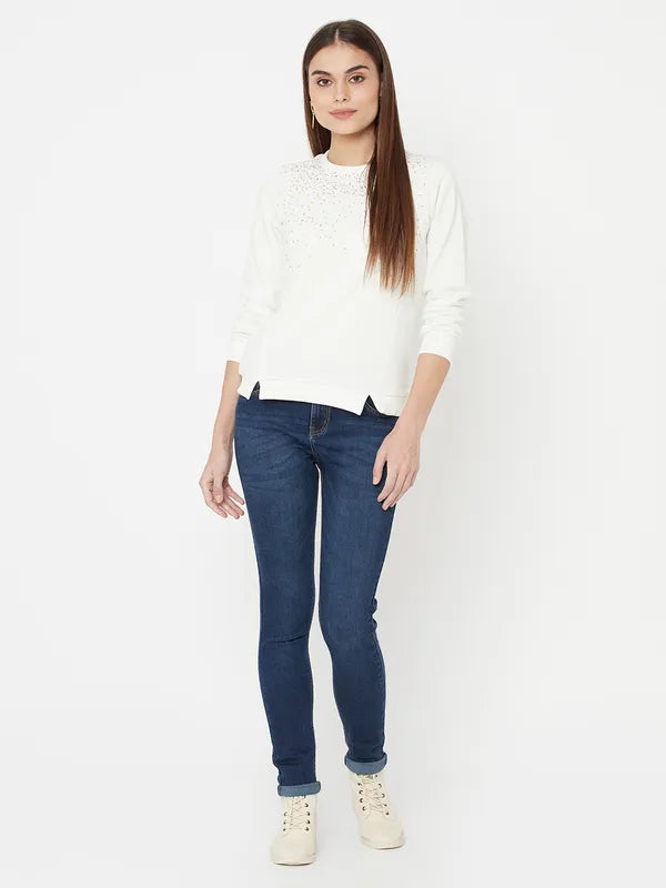 Mettle Women White Sweatshirt