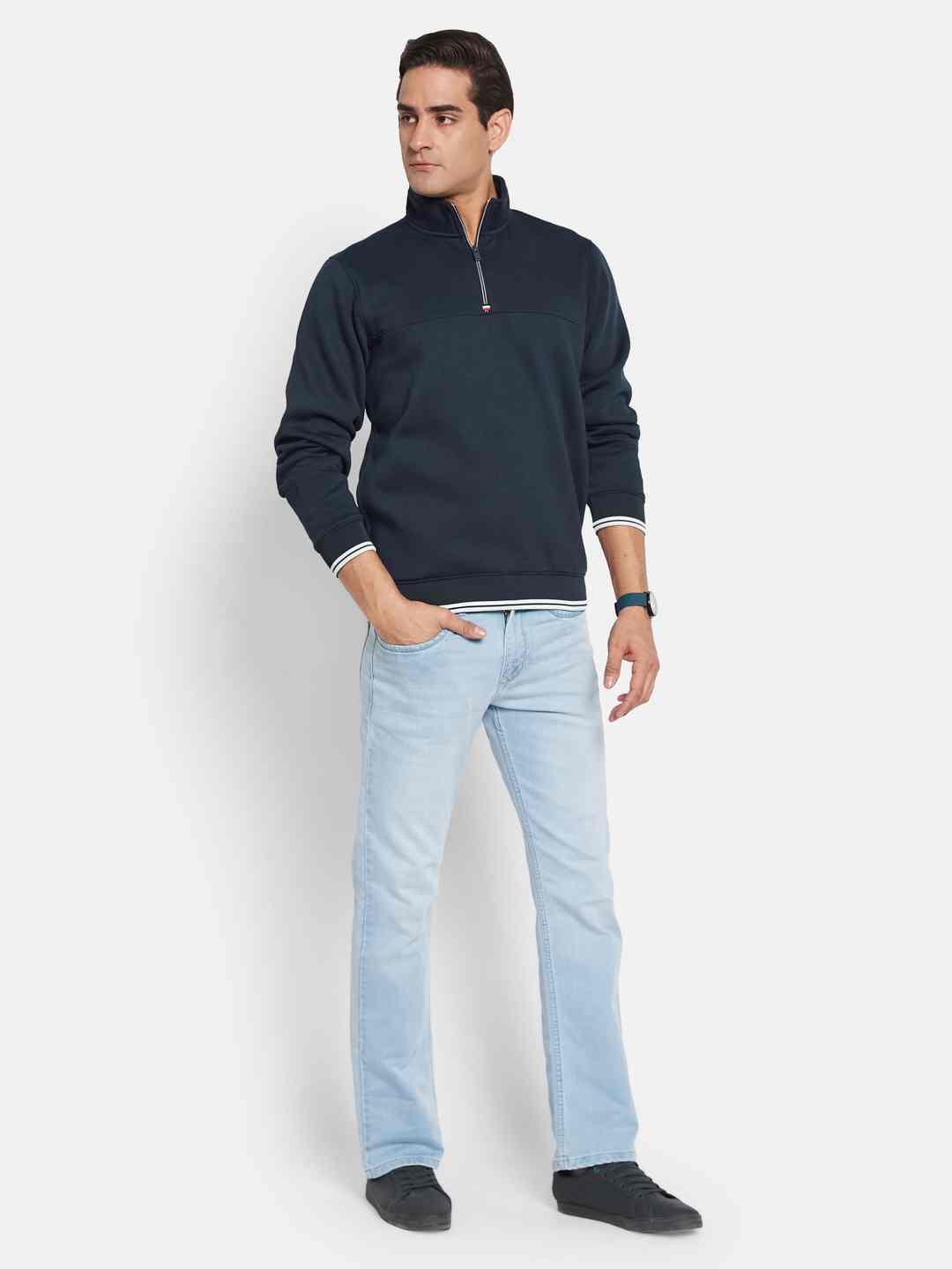 Octave Men Long Sleeves Mandarin Collar Front-Open Sweatshirt
