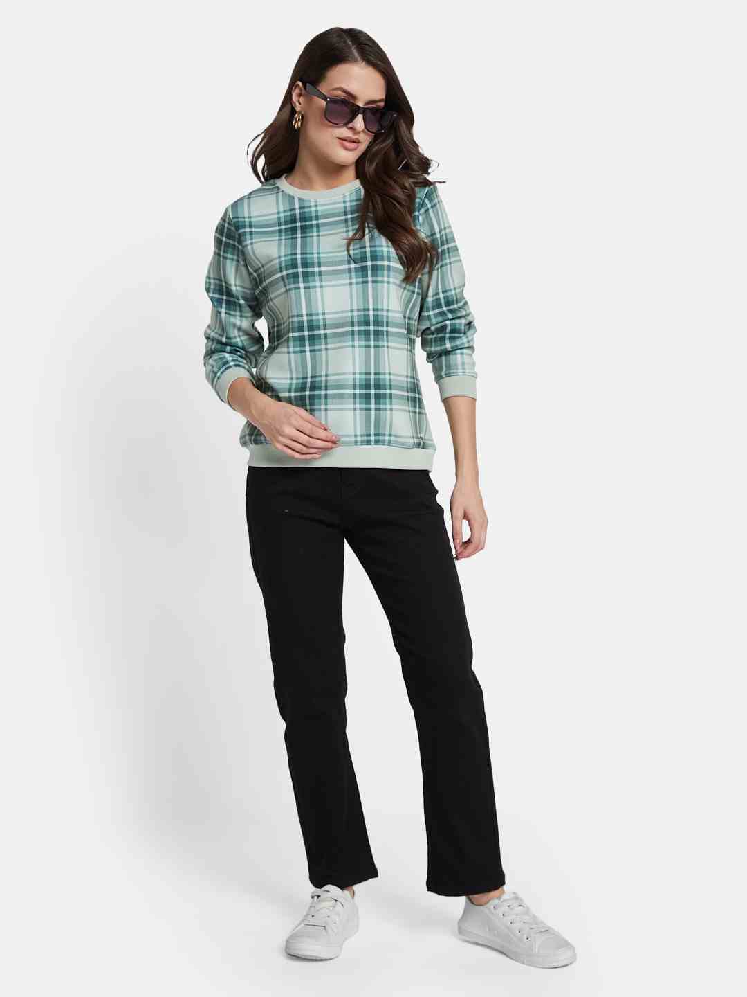 METTLE Women Checked Sweatshirt