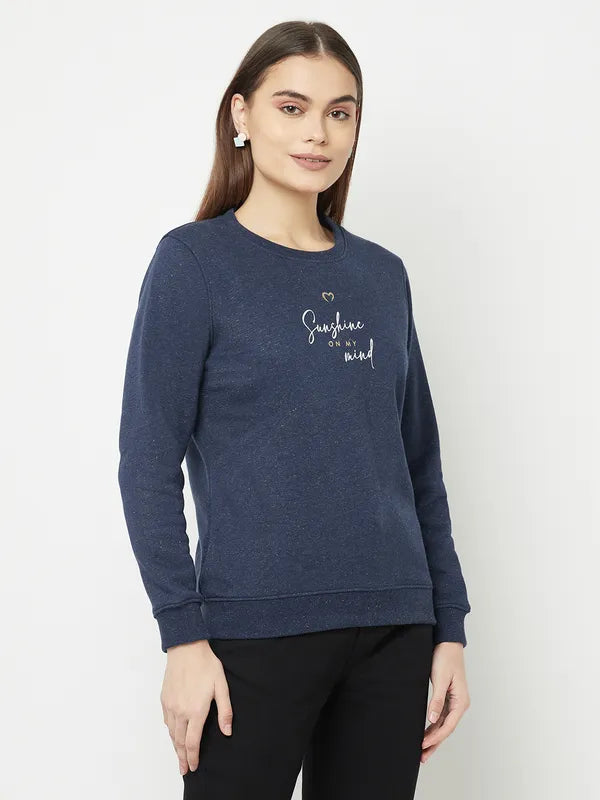 Women Navy Melange Sweatshirts