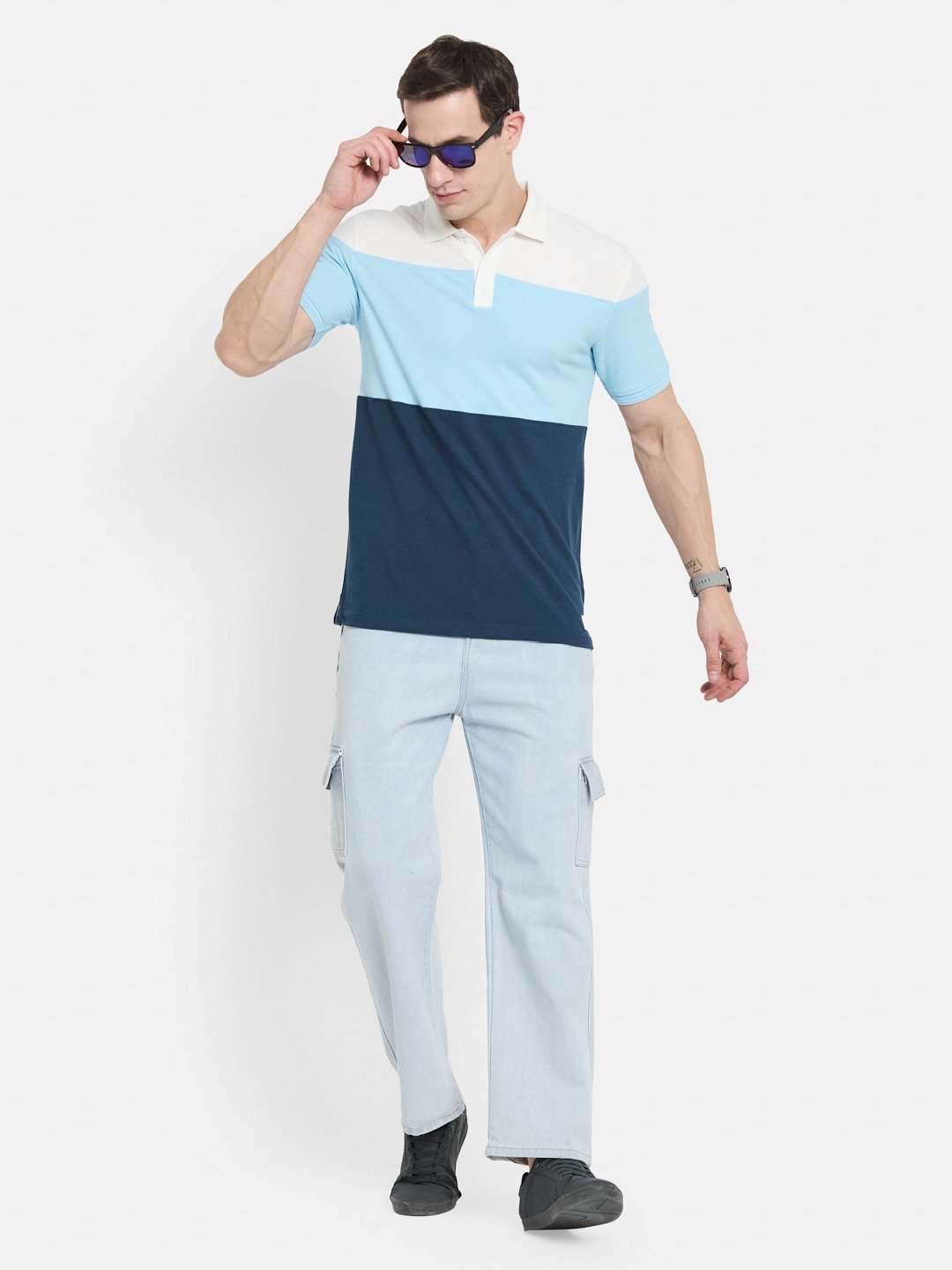 COLOUR BLOCT CUT N SEW POLO NECK PIQUE T-SHIRT