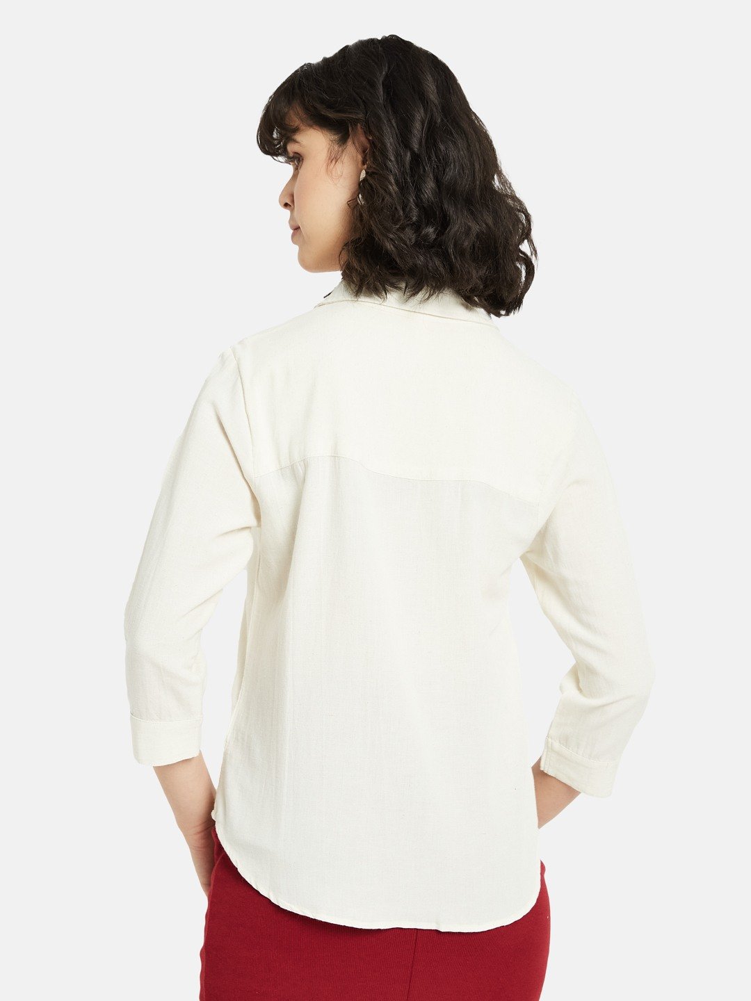 METTLE Women Natural Shirt Collar Regular Top