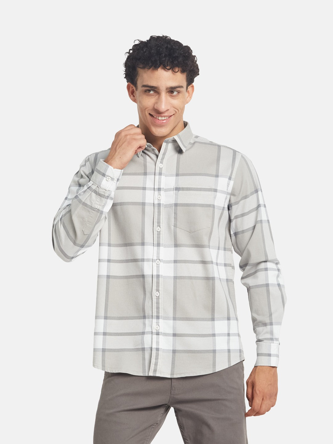 METTLE Checked Long Sleeves Spread Collar Cotton Opaque Regular Fit Casual Shirt
