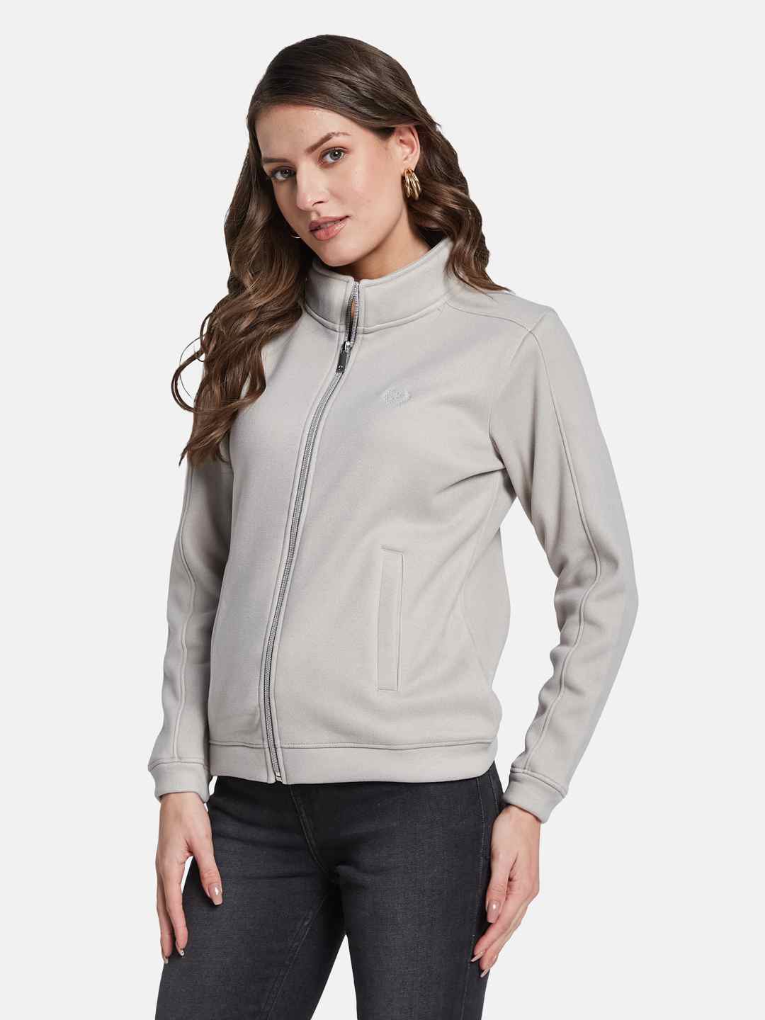 METTLE Women Mock Collar Front-Open Sweatshirt