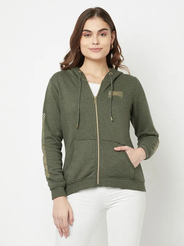 Women Olive Melange Sweatshirts