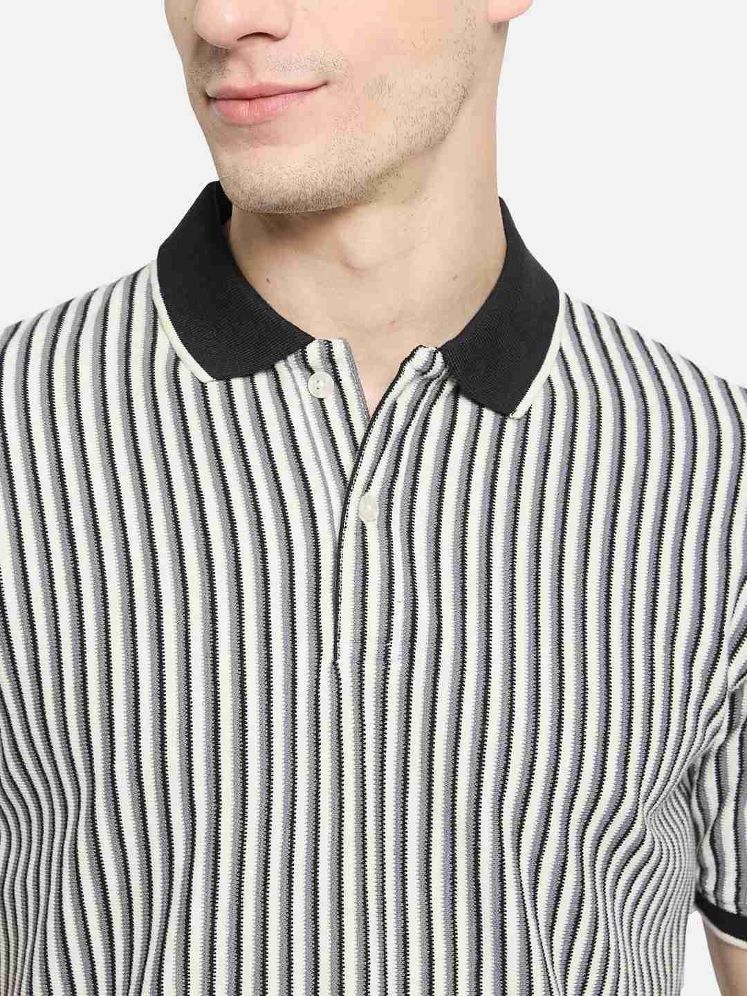 Octave Men Striped Polo Collar T-shirt