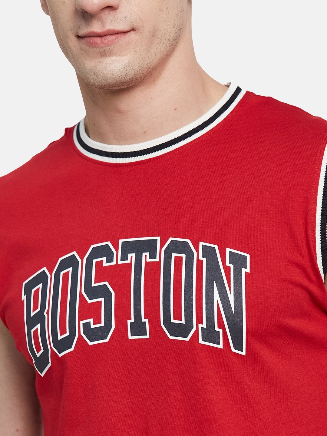 CHEST PRINT ROUND NECK SHANDOW SINGLE JERSEY KNIT  T-SHIRT