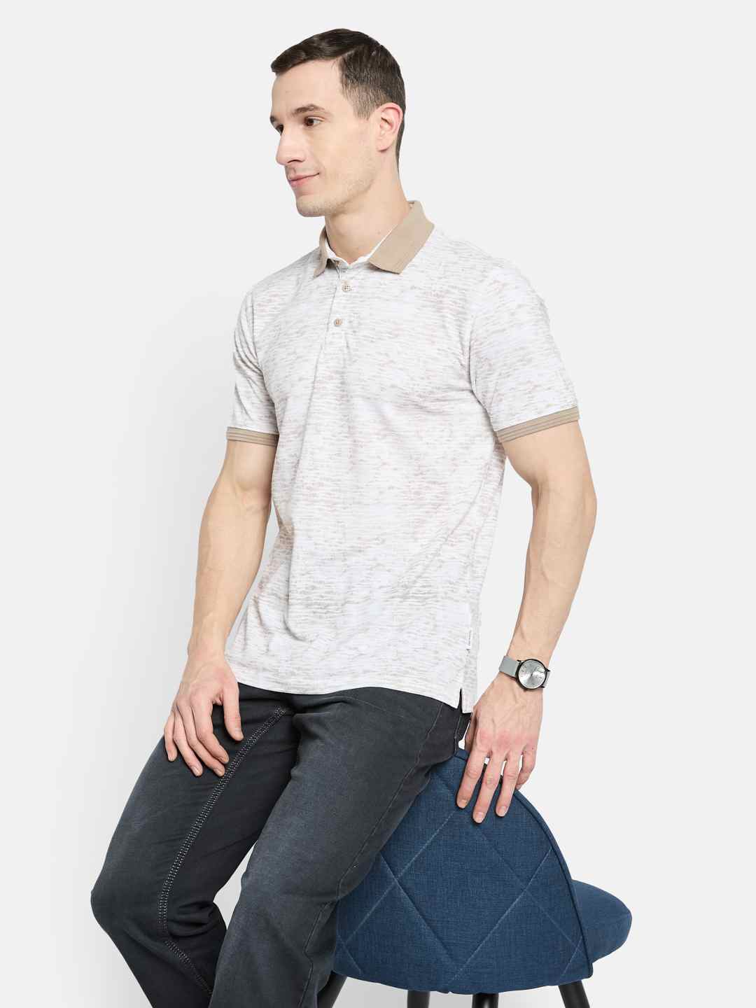 Octave Men Floral Printed Polo Collar T-shirt