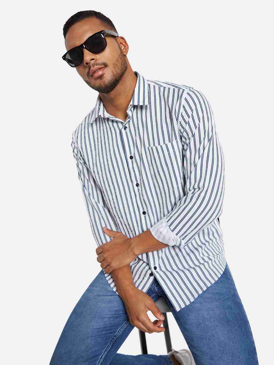 METTLE Men Multi Stripes Opaque Striped Casual Shirt