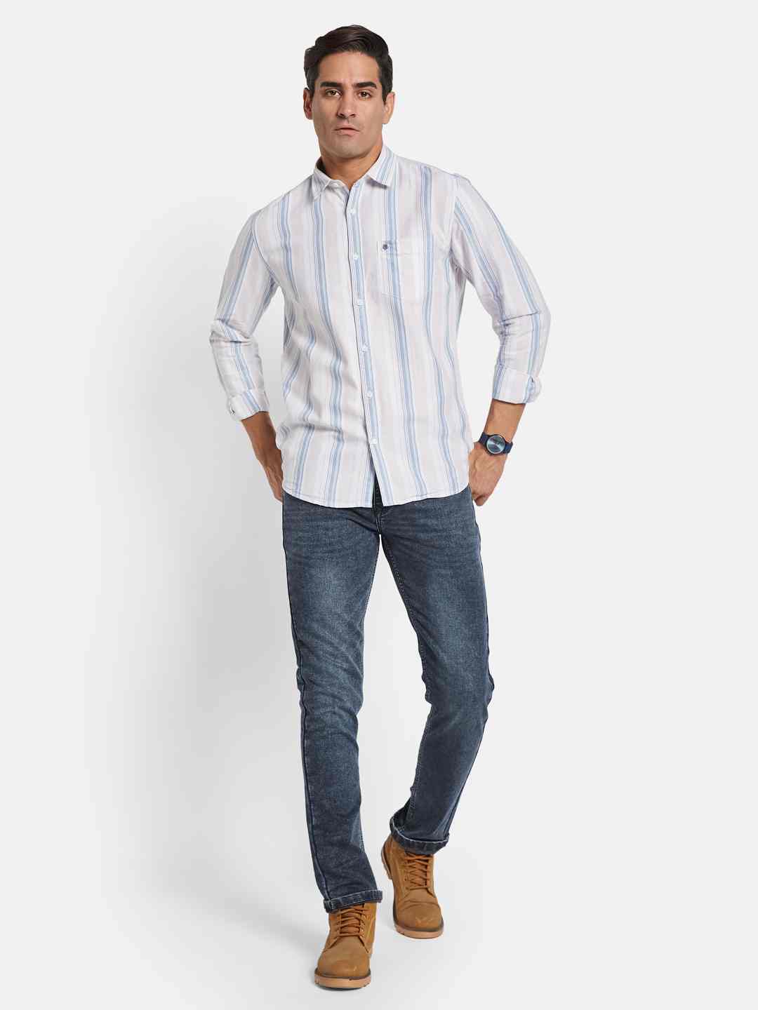 METTLE Men Multi Stripes Opaque Striped Casual Shirt