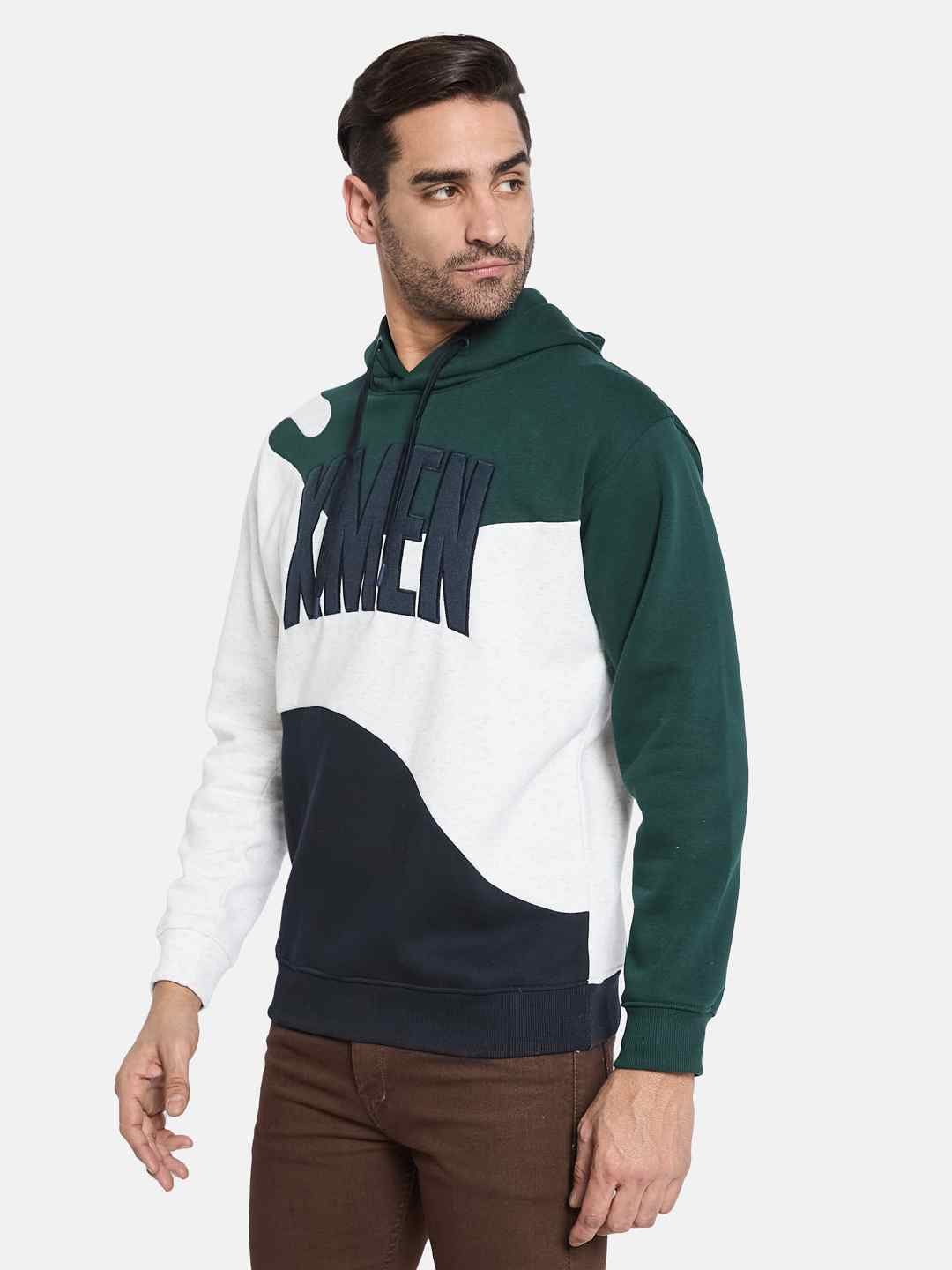 Octave Men Colourblocked Hooded Pullover Sweatshirt