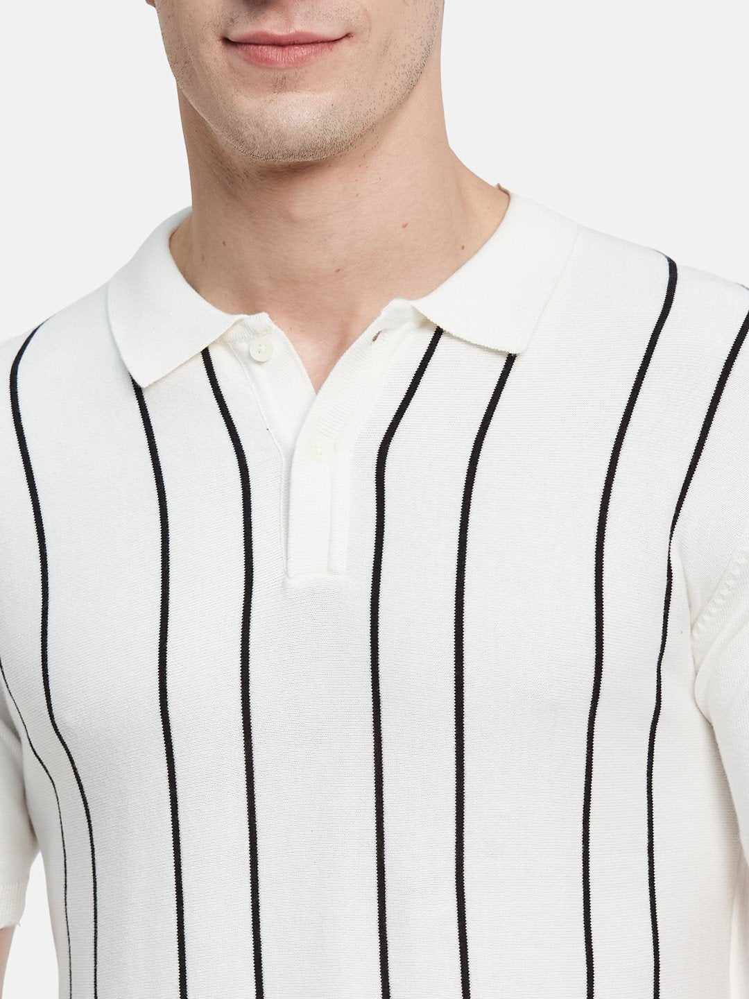 METTLE Men Striped Polo Collar Cotton T-shirt