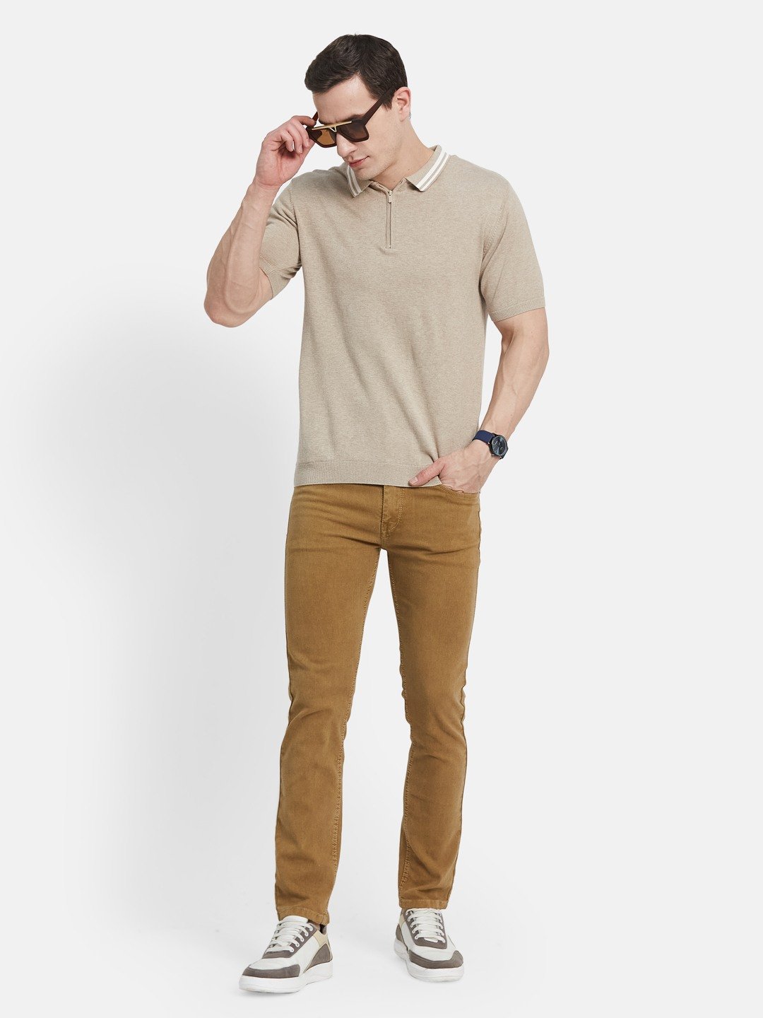 METTLE Men Solid Polo Collar Cotton T-shirt
