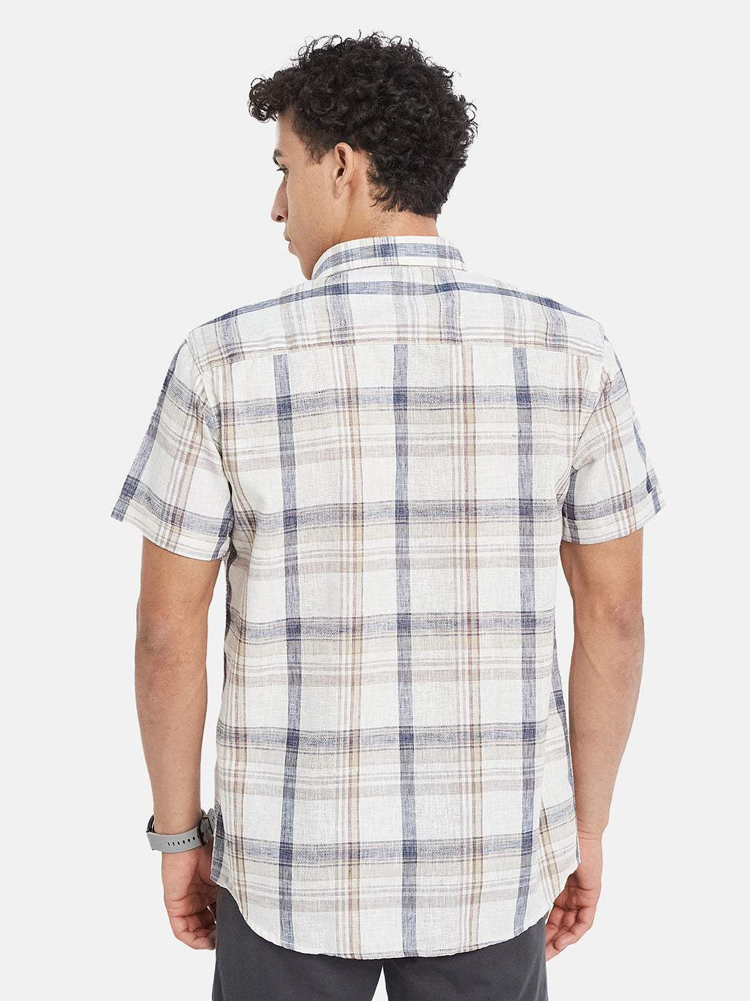 METTLE Men Tartan Checked Spread Collar Cotton Casual Shirt