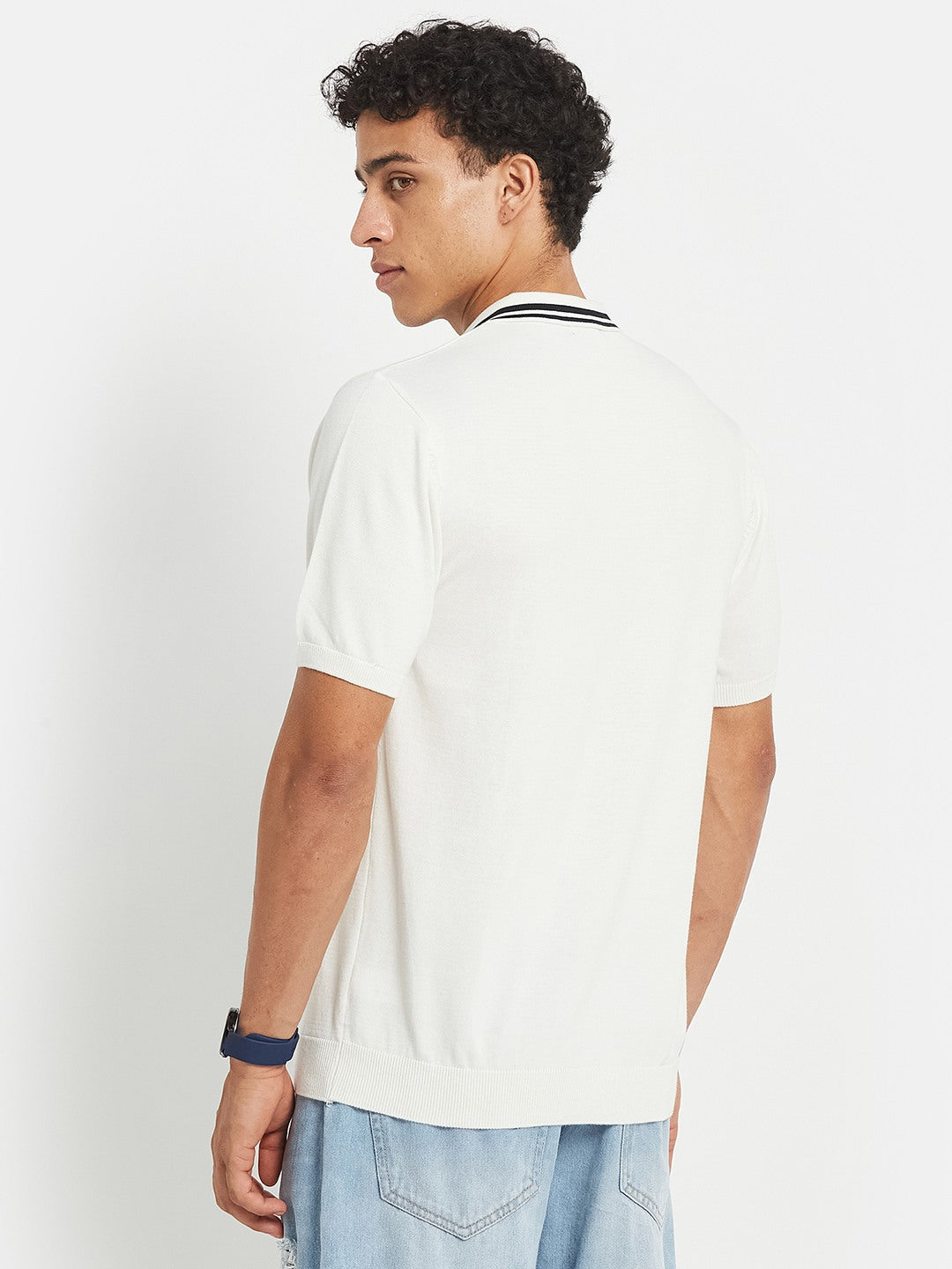 Octave Men White Polo Collar Short Sleeves Cotton T-shirt