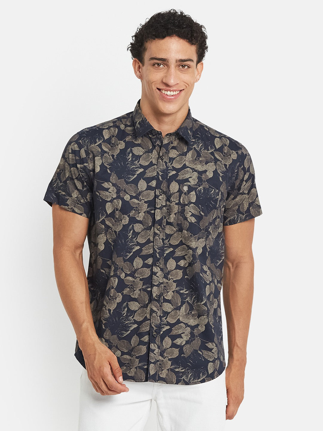 METTLE Men Floral Printed Spread Collar Cotton Casual Shirt
