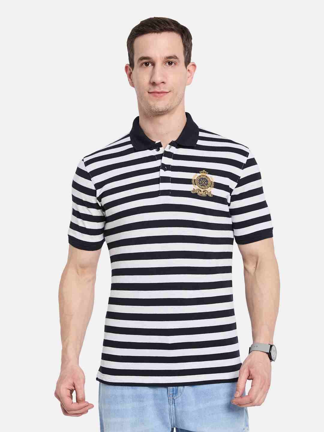 Octave Men Colourblocked Polo Collar Monochrome T-shirt