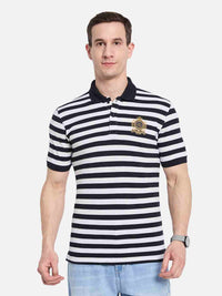 Octave Men Colourblocked Polo Collar Monochrome T-shirt