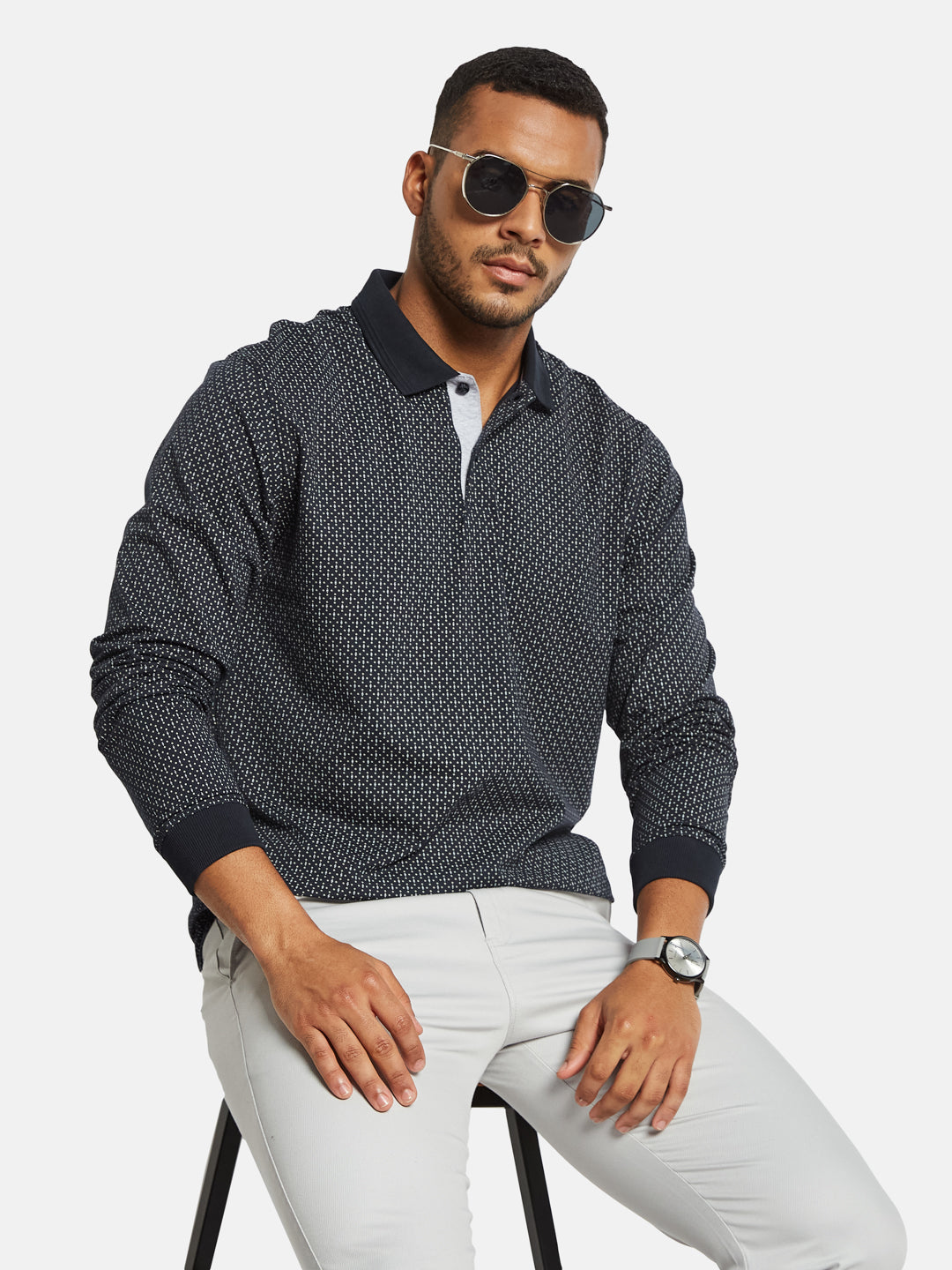 METTLE Men Printed Polo Collar Pockets T-shirt