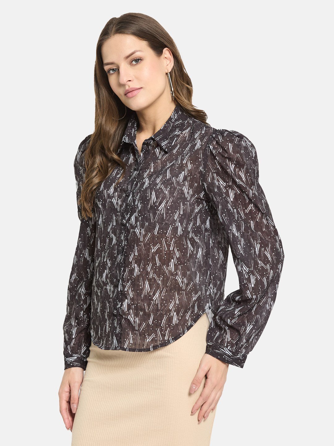 METTLE Women Black Opaque Printed Casual Shirt