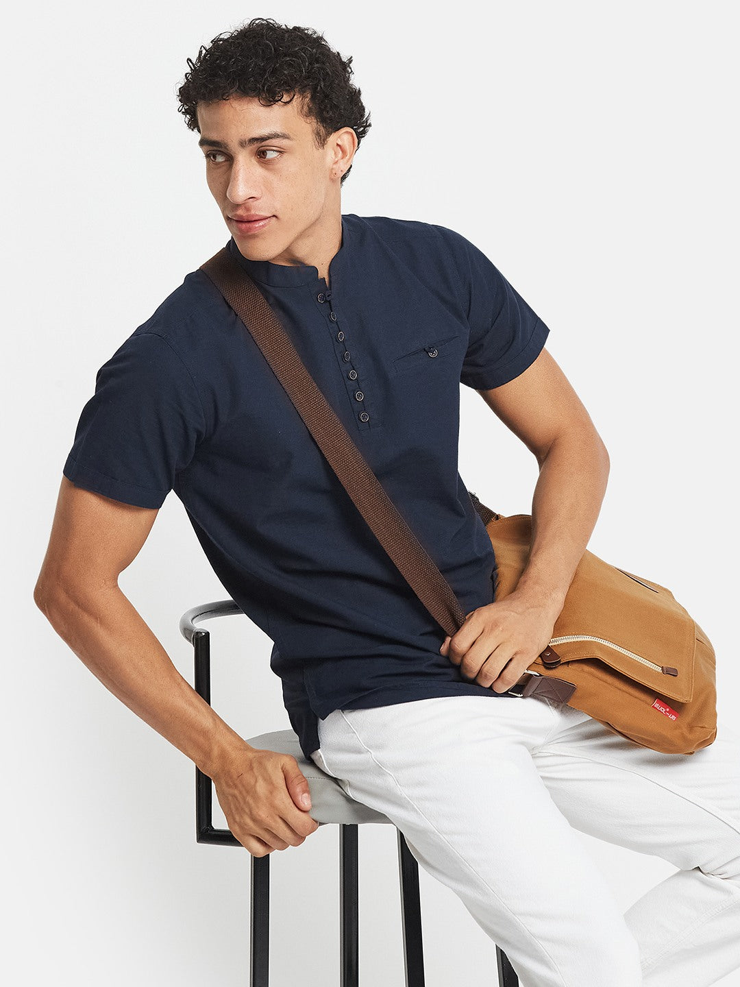 METTLE SS25 Cotton Mandarin Collar Casual Shirt