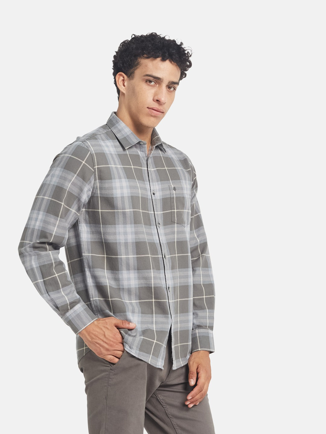 METTLE SS25 Checked Spread Collar Casual Cotton Shirt