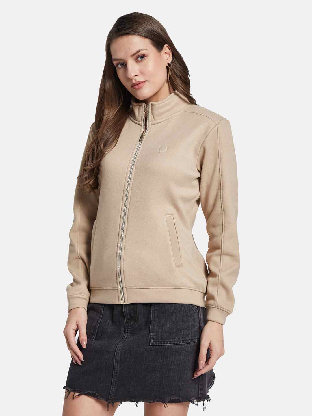 METTLE Women Mandarin Collar Long Sleeves Sweatshirt