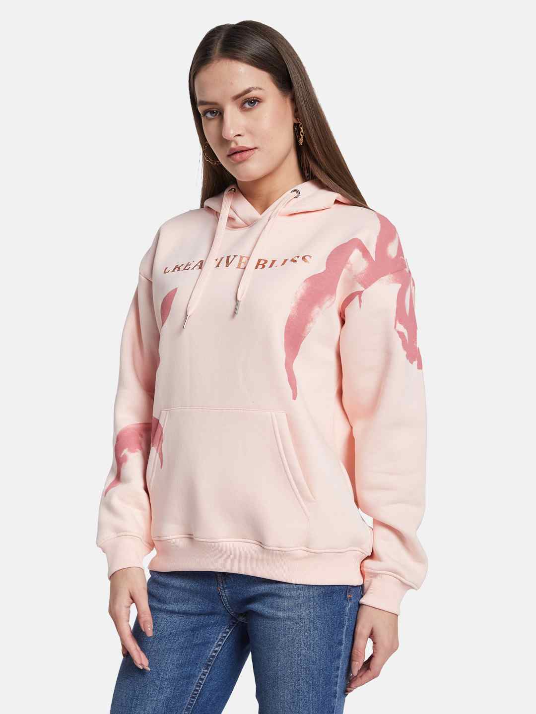METTLE Women Printed Hooded Pullover Sweatshirt